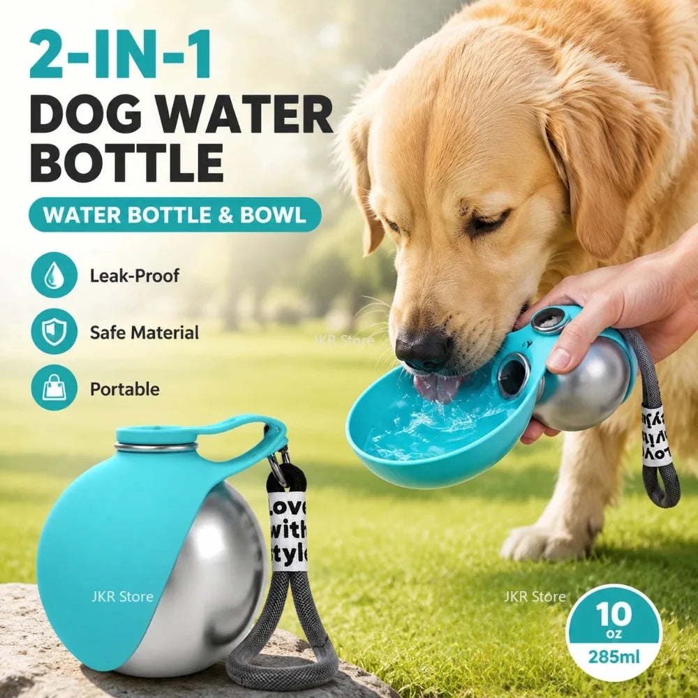 2-in-1 Hunde-Trinkflasche
Wasserflasche mit integriertem Napf
für Spaziergänge, Wanderungen und Reisen