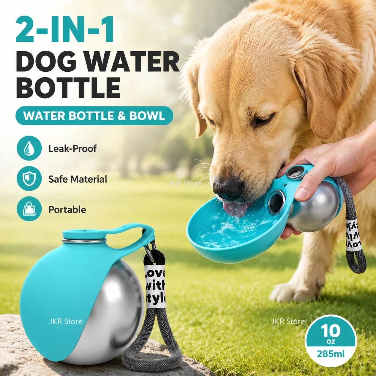 2-in-1 Hunde-Trinkflasche
Wasserflasche mit integriertem Napf
für Spaziergänge, Wanderungen und Reisen